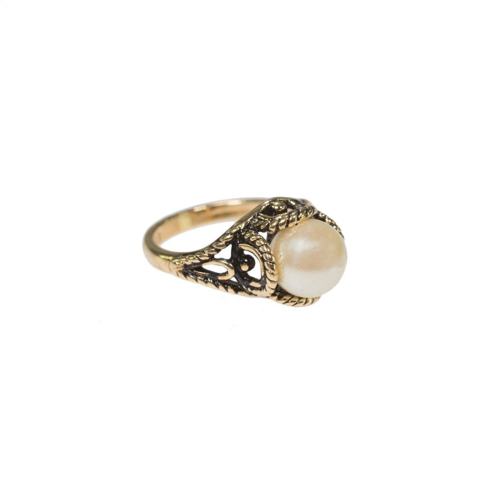 Vintage 1970's Pearl Bead Ring Antiqued 18k Gold Electroplated Made in USA by PVD Vintage Jewelry - I Bought a Yard Sale