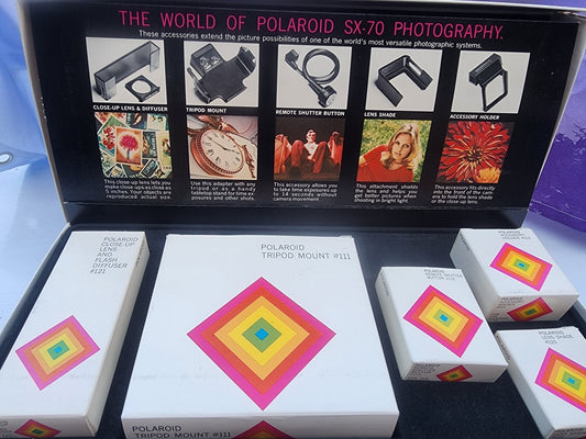 Vintage 1970's POLAROID SX - 70 LAND Camera ACCESSORY KIT. With cloud & uv filter - I Bought a Yard Sale