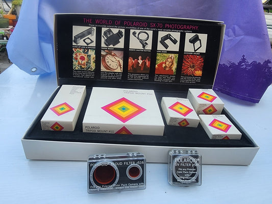 Vintage 1970's POLAROID SX - 70 LAND Camera ACCESSORY KIT. With cloud & uv filter - I Bought a Yard Sale