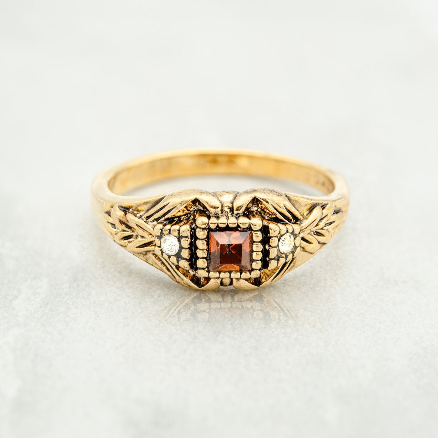 Vintage 1980's Ring Austrian Crystal 18k Antique YellwoWhite Gold Electroplated Made in the USA by PVD Vintage Jewelry - I Bought a Yard Sale