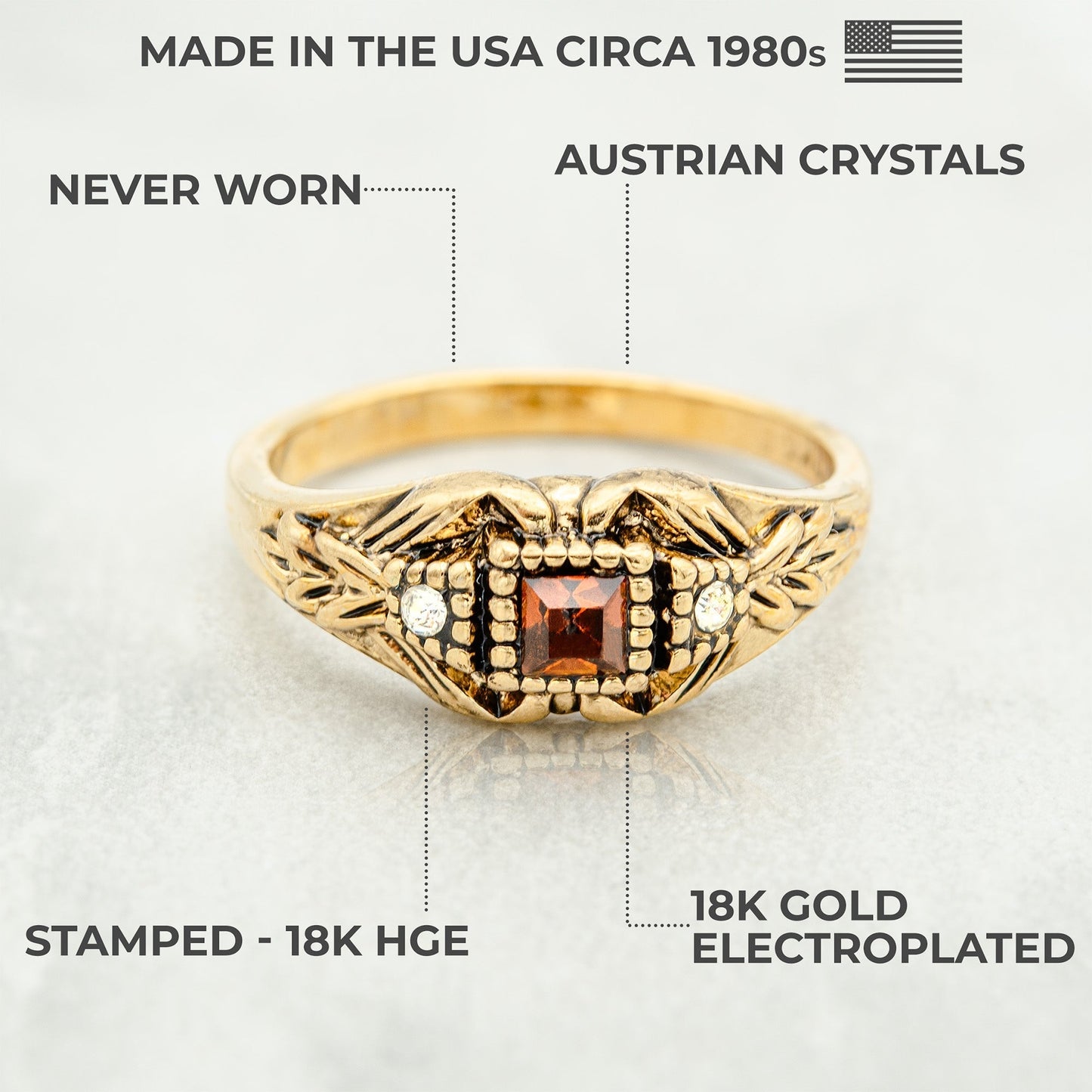 Vintage 1980's Ring Austrian Crystal 18k Antique YellwoWhite Gold Electroplated Made in the USA by PVD Vintage Jewelry - I Bought a Yard Sale