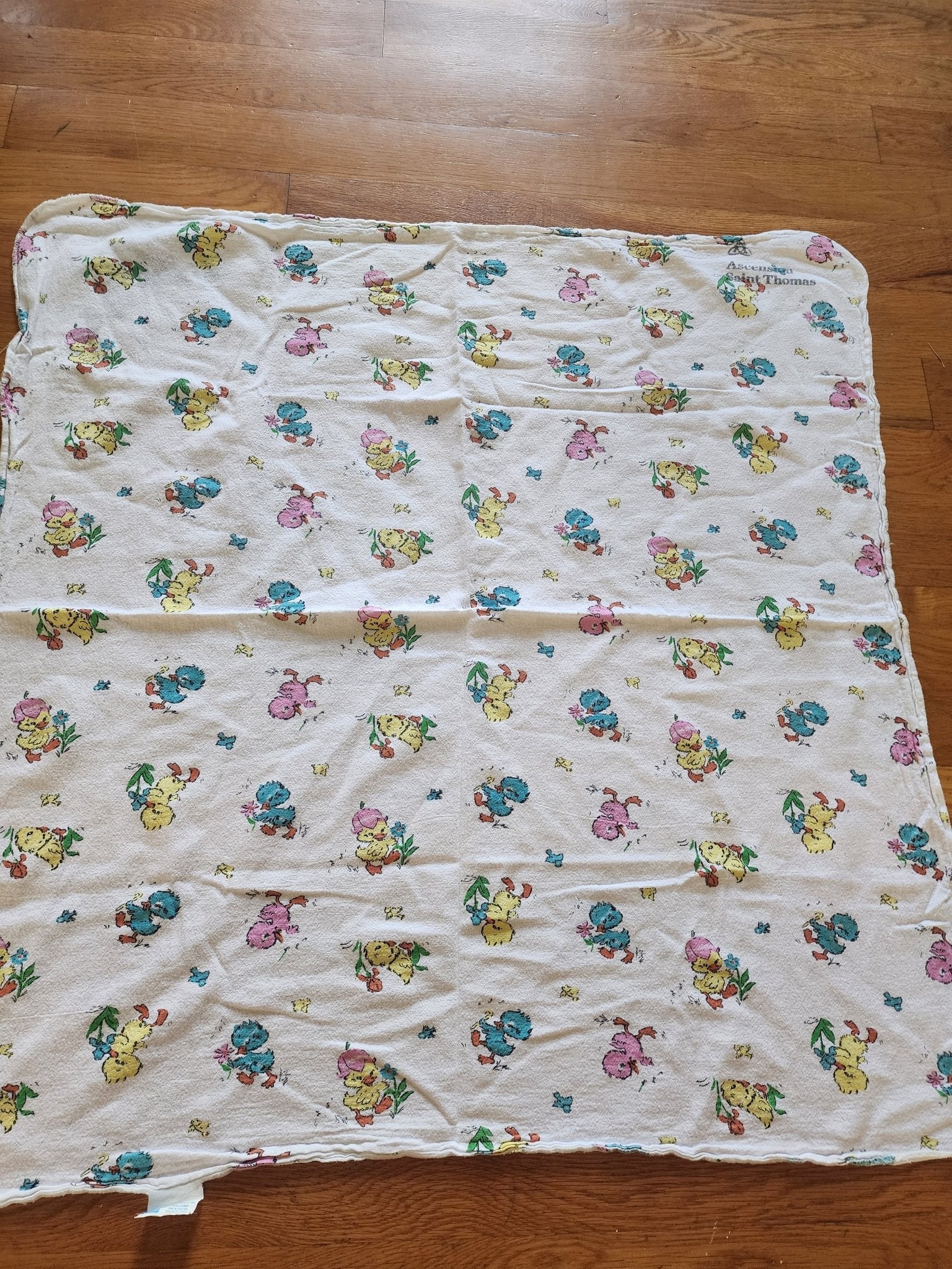 Vintage 1990s Ducks Baby Receiving Blanket 32.5 x 32.5" St. Thomas Hospital - I Bought a Yard Sale