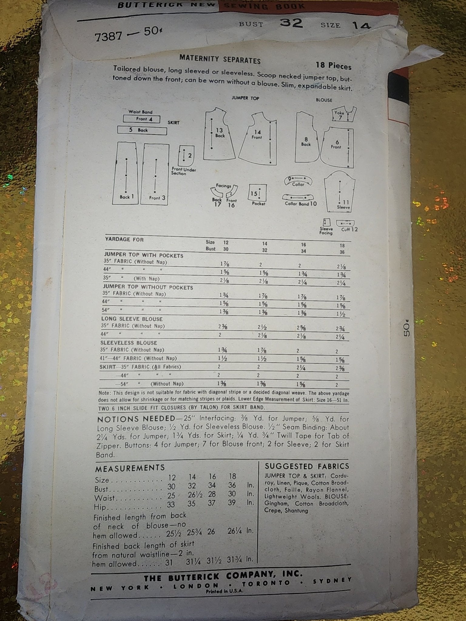 Vintage Advance Pattern 7387; Misses Maternity Wardrobe, Size 14, bust 32 cut pattern ready to go. - I Bought a Yard Sale