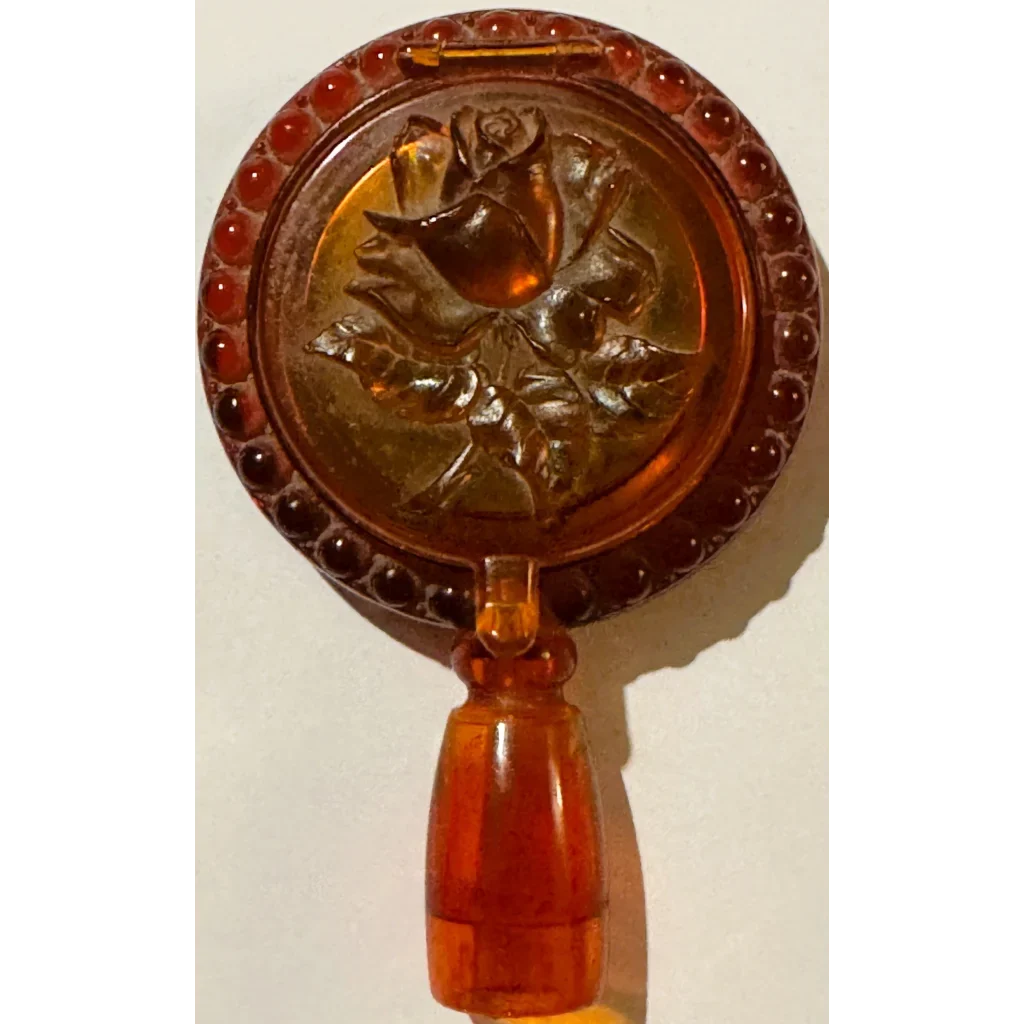Vintage 1940s-1950s Trio-Ette Red Plastic Vanity Compact 🌹 Molded Rose Double Mirror Case