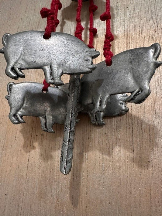 Vintage Carson Pewter Grazing Pigs Wind Chime with Bell Cap 1992 - I Bought a Yard Sale
