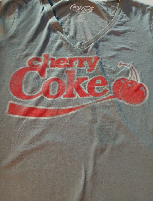 Vintage Cherry Coke Graphic T-Shirt | Women's Gray V - Neck Top | Size Junior XXL (18) Coca - Cola - I Bought a Yard Sale