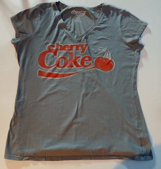 Vintage Cherry Coke Graphic T-Shirt | Women's Gray V - Neck Top | Size Junior XXL (18) Coca - Cola - I Bought a Yard Sale