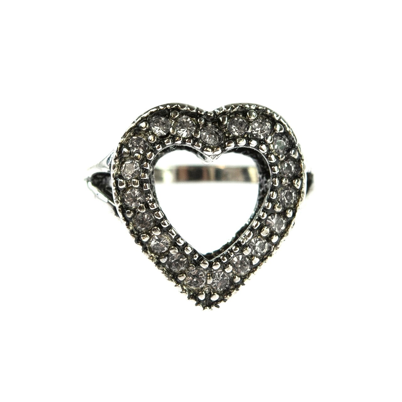 Vintage Clear Austrian Crystal Heart Ring Antiqued 18k White Gold Electroplated Made in USA by PVD Vintage Jewelry - I Bought a Yard Sale