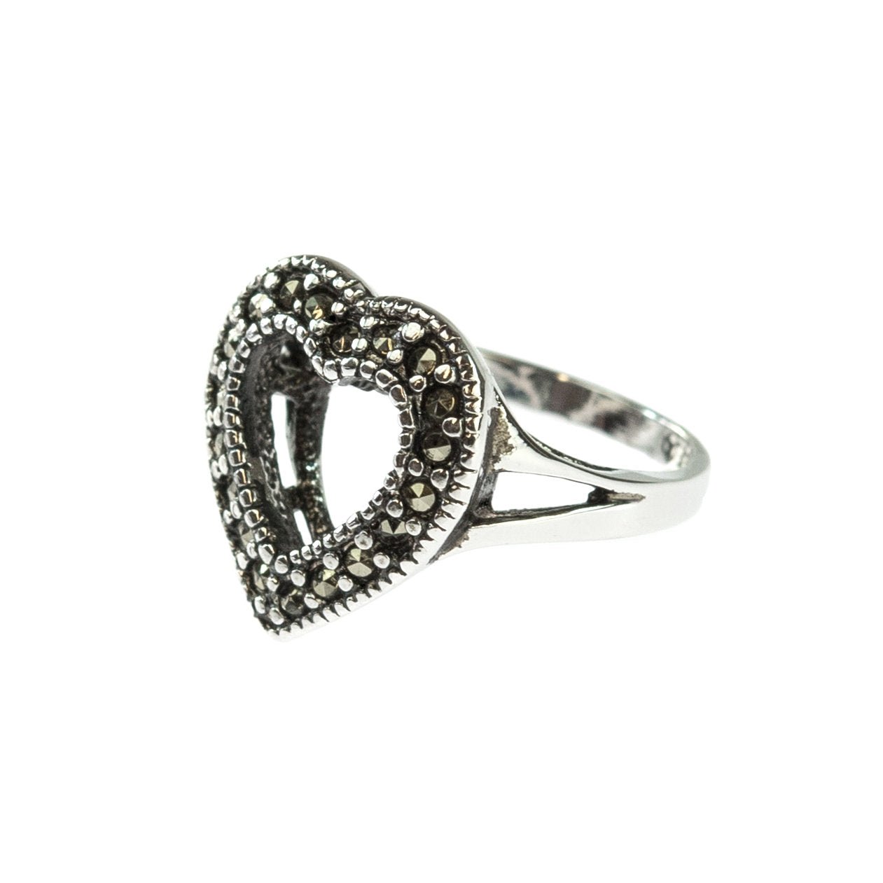 Vintage Clear Austrian Crystal Heart Ring Antiqued 18k White Gold Electroplated Made in USA by PVD Vintage Jewelry - I Bought a Yard Sale