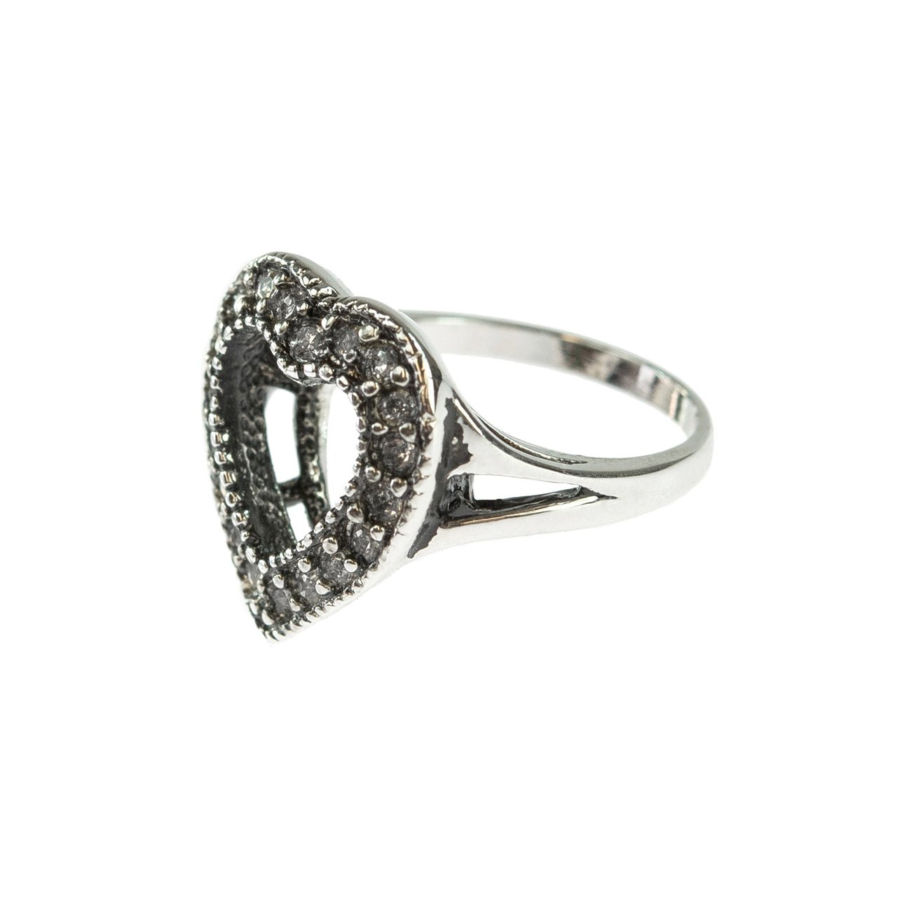 Vintage Clear Austrian Crystal Heart Ring Antiqued 18k White Gold Electroplated Made in USA by PVD Vintage Jewelry - I Bought a Yard Sale