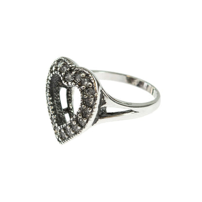 Vintage Clear Austrian Crystal Heart Ring Antiqued 18k White Gold Electroplated Made in USA by PVD Vintage Jewelry - I Bought a Yard Sale