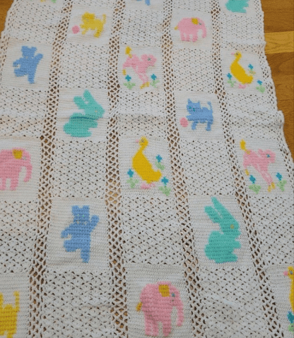 Vintage Easter Baby Crochet Quilt with animals rabbits ducks - I Bought a Yard Sale