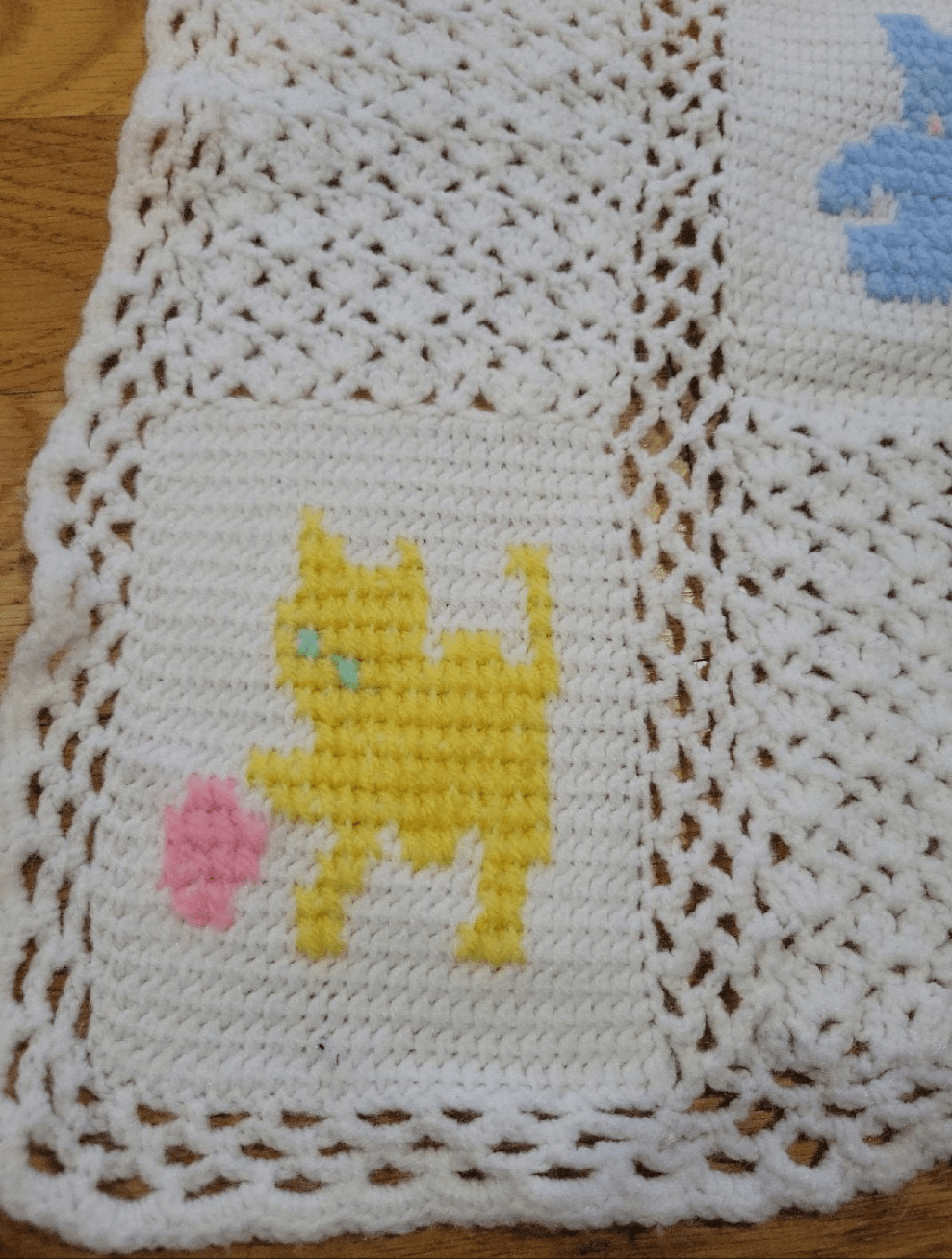 Vintage Easter Baby Crochet Quilt with animals rabbits ducks - I Bought a Yard Sale
