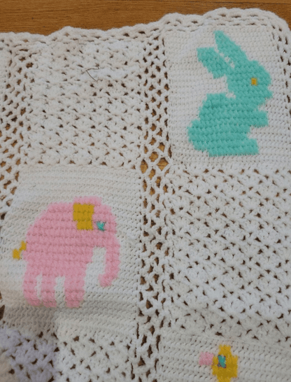Vintage Easter Baby Crochet Quilt with animals rabbits ducks - I Bought a Yard Sale