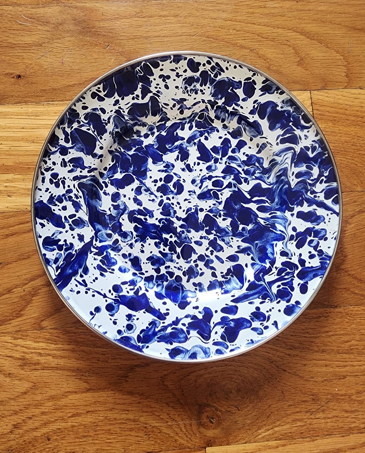 Vintage Enamelware Dinner Plates Cobalt Blue Spatterware 8.5” set of 2 - I Bought a Yard Sale