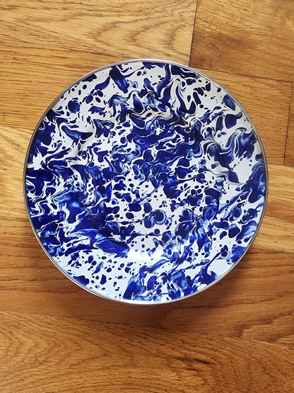 Vintage Enamelware Dinner Plates Cobalt Blue Spatterware 8.5” set of 2 - I Bought a Yard Sale