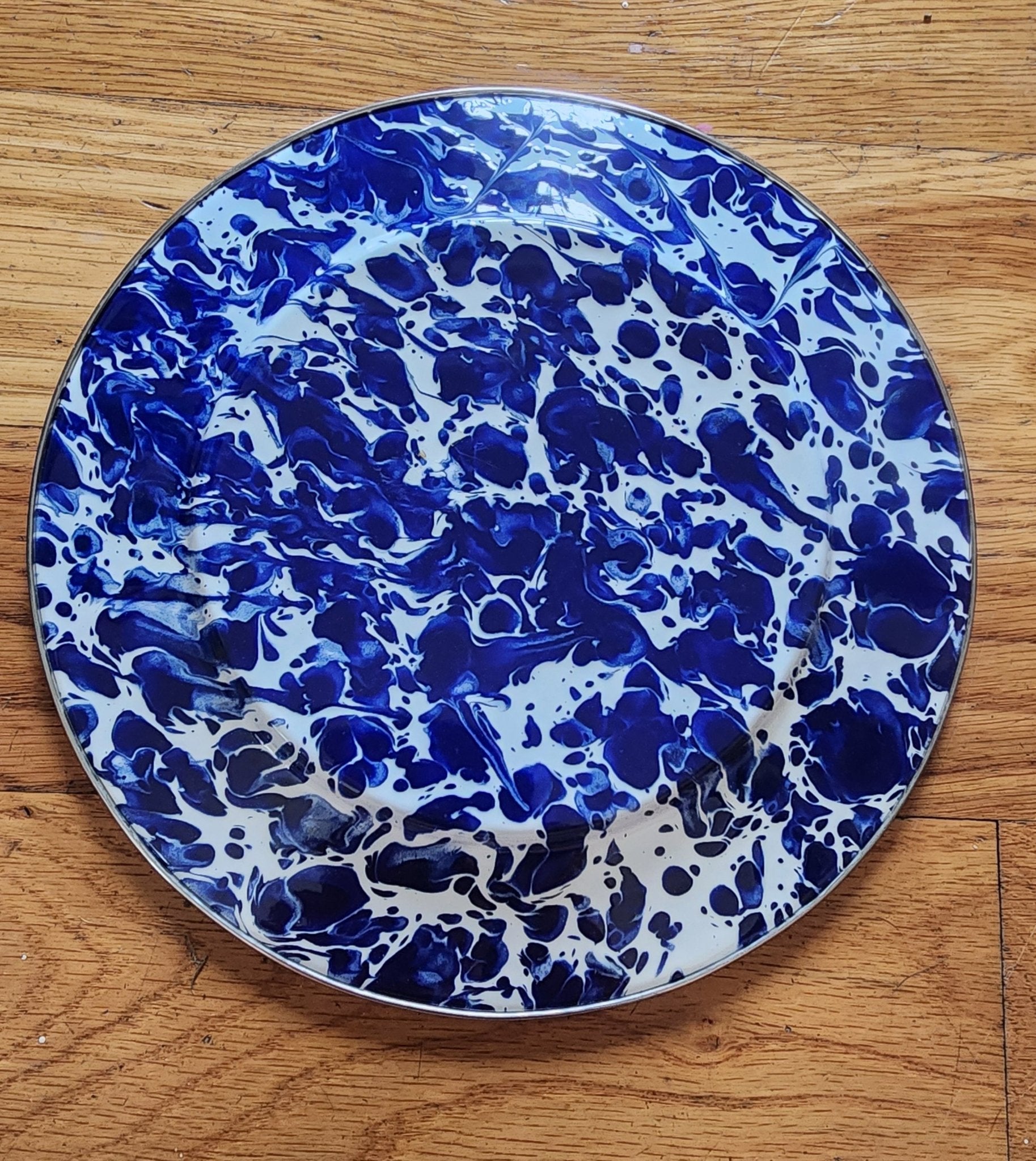 Vintage Enamelware Dinner Plates Cobalt Blue Spatterware 8.5” set of 2 - I Bought a Yard Sale