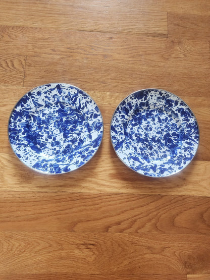 Vintage Enamelware Dinner Plates Cobalt Blue Spatterware 8.5” set of 2 - I Bought a Yard Sale