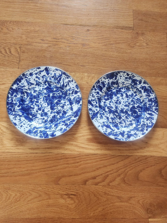Vintage Enamelware Dinner Plates Cobalt Blue Spatterware 8.5” set of 2 - I Bought a Yard Sale
