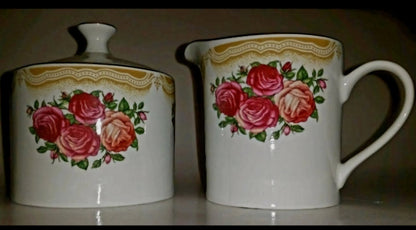 Vintage Farberware China Sydney Roses Sugar Bowl and Creamer Set - Good Condition - I Bought a Yard Sale