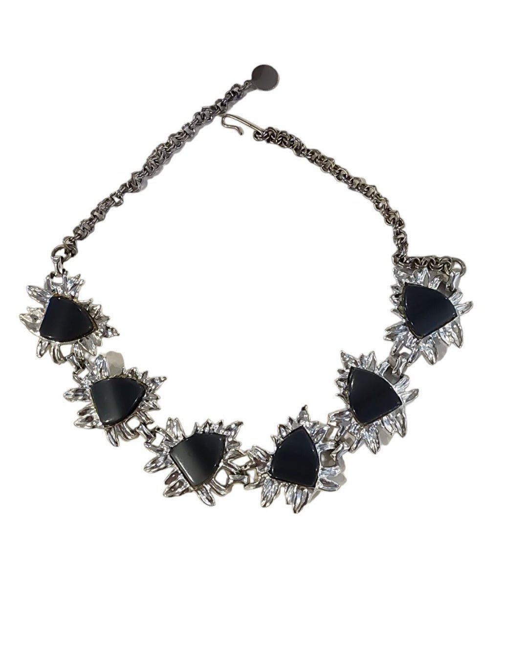 Vintage Fashion Jewelry Ɓlack and Silver tone Choker Necklace 15.5" long - I Bought a Yard Sale