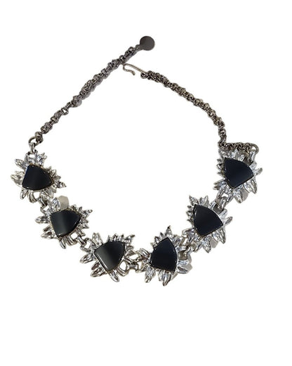 Vintage Fashion Jewelry Ɓlack and Silver tone Choker Necklace 15.5" long - I Bought a Yard Sale