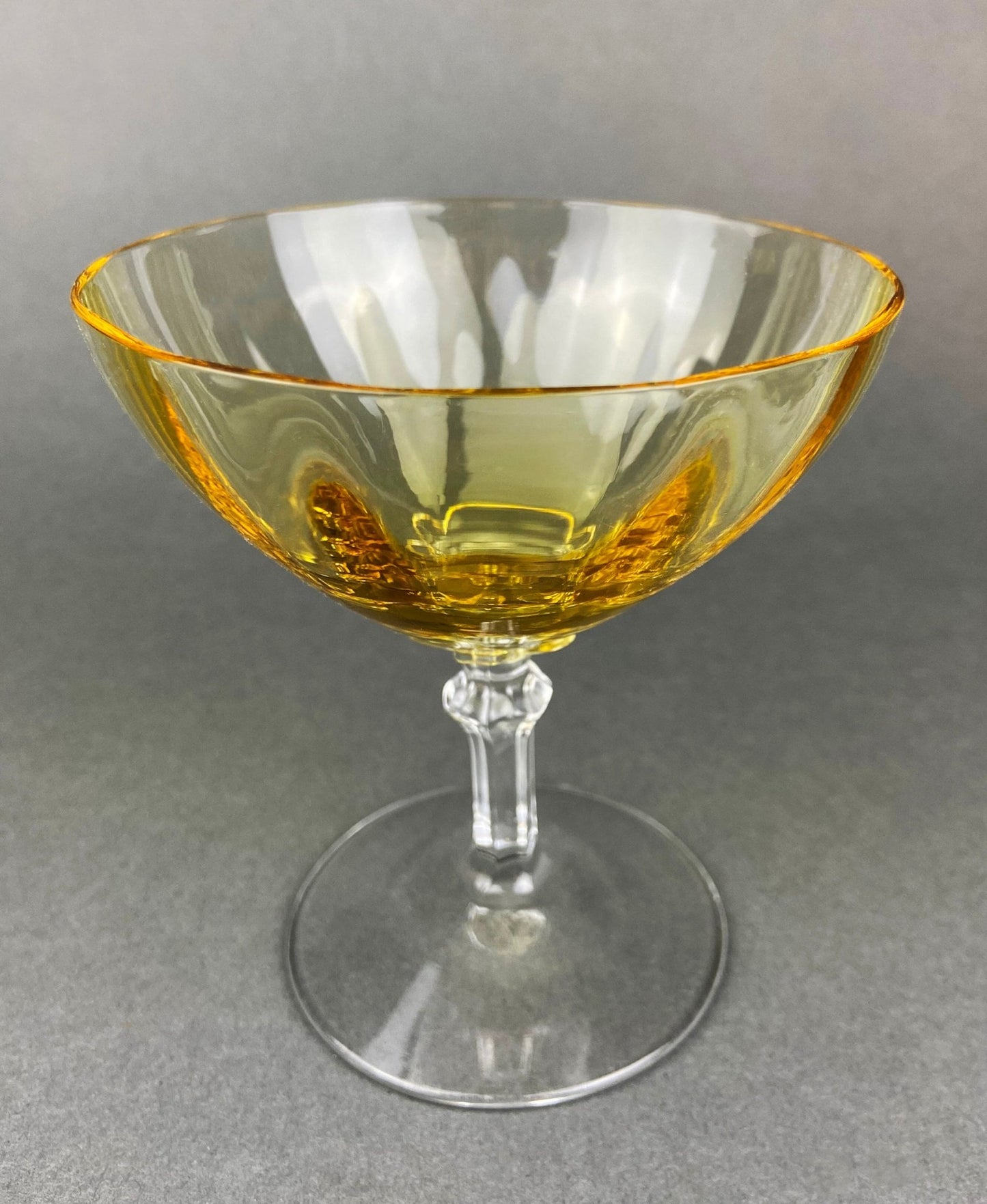 Vintage Fostoria Crystal Topaz Champagne Glasses. Light Yellow Depression Glass Low Sherbet Stemware. Gold Footed Glasses. Set of Six. - I Bought a Yard Sale