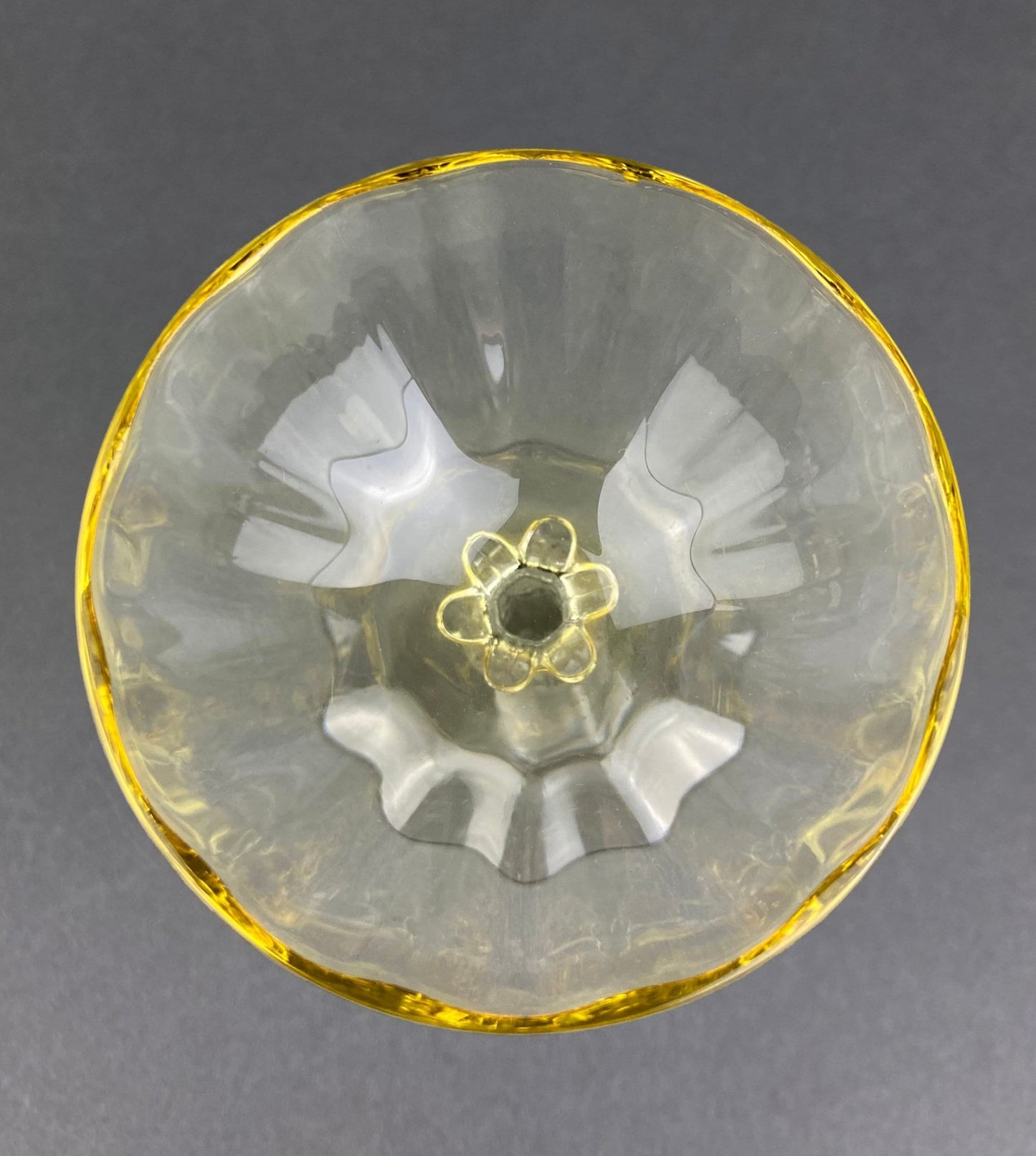 Vintage Fostoria Crystal Topaz Champagne Glasses. Light Yellow Depression Glass Low Sherbet Stemware. Gold Footed Glasses. Set of Six. - I Bought a Yard Sale