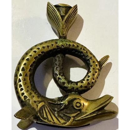 Vintage Bronze Fish Candlestick 🐟 Coiled Figural Candle Holder with Aged Verdigris Patina