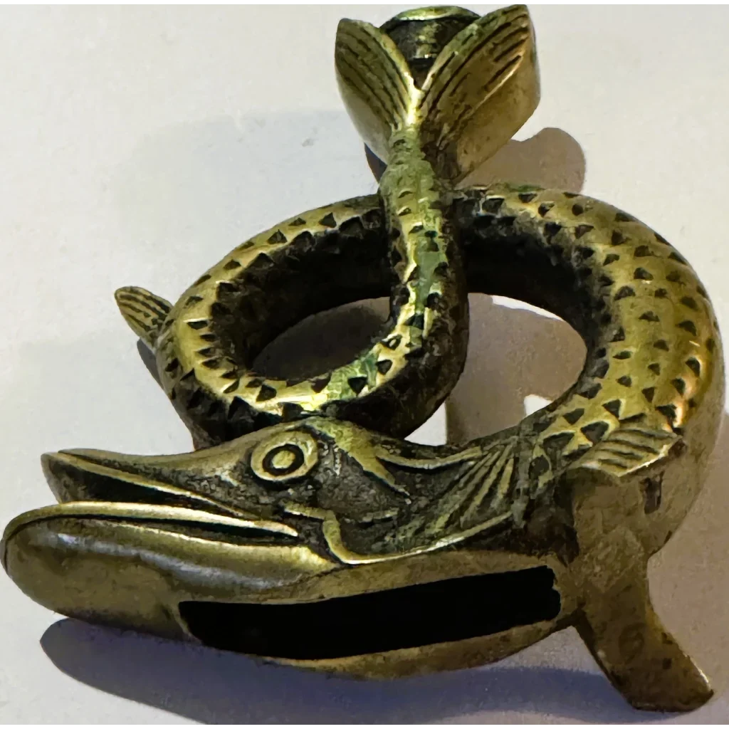 Vintage Bronze Fish Candlestick 🐟 Coiled Figural Candle Holder with Aged Verdigris Patina