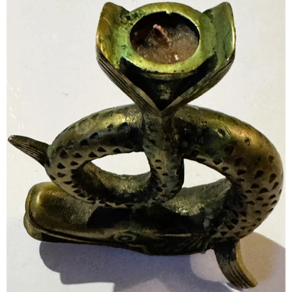Vintage Bronze Fish Candlestick 🐟 Coiled Figural Candle Holder with Aged Verdigris Patina