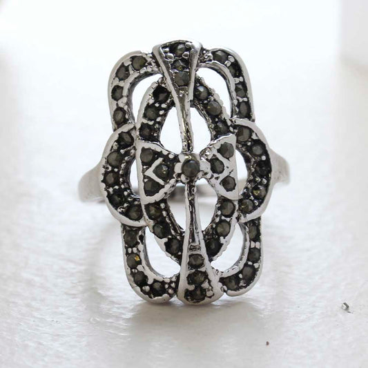 Vintage Genuine Marcasite Cocktail Ring 1800s Design 18k Antiqued White Gold Electroplate by PVD Vintage Jewelry - I Bought a Yard Sale