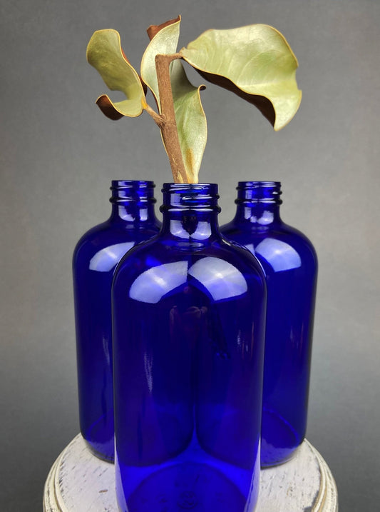 Vintage Glass Apothecary Bottles with Stoppers. Cobalt Blue Collectible For Home, Cafe or Store Display. - I Bought a Yard Sale