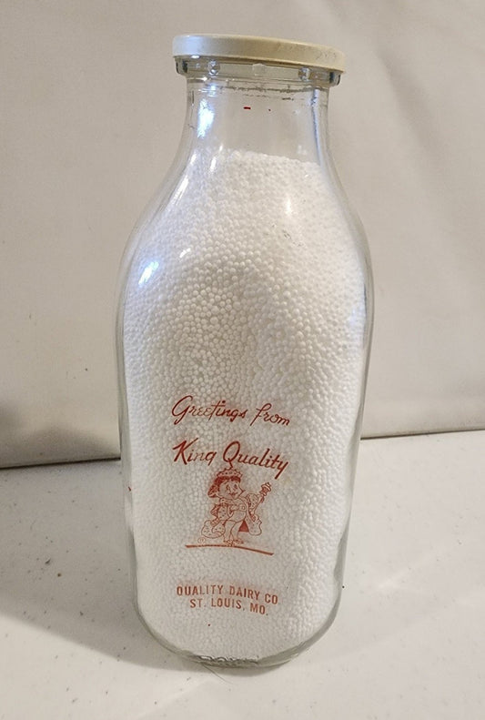Vintage "Greetings from King Quality" Dairy Co. St. Louis Milk Bottle (8.75") Farmhouse Decor - I Bought a Yard Sale