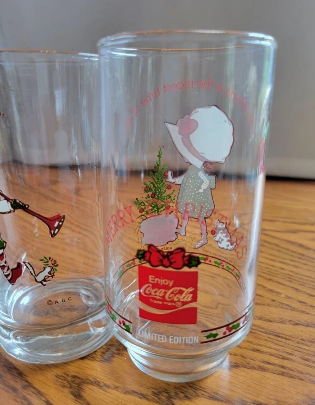 Vintage Holly Hobbie Christmas Glasses Coca Cola set of 3 - I Bought a Yard Sale