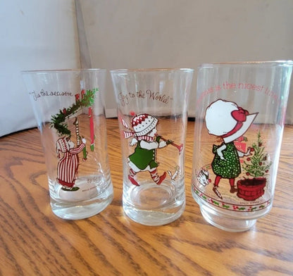 Vintage Holly Hobbie Christmas Glasses Coca Cola set of 3 - I Bought a Yard Sale