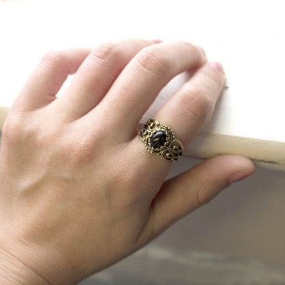 Vintage Jewelry Genuine Jade Ring Antiqued 18kt Yellow Gold Electroplated Made in the USA by PVD Vintage Jewelry - I Bought a Yard Sale