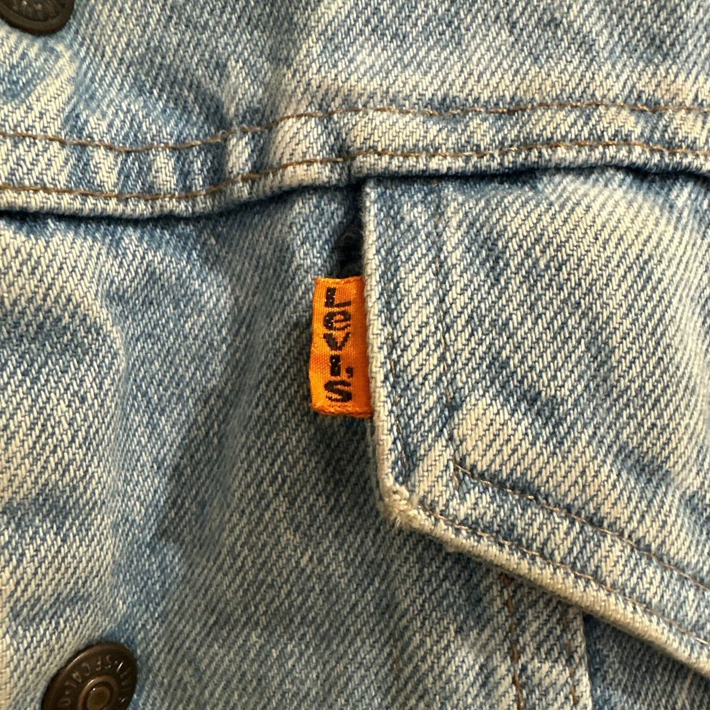 Vintage Levi's Sherpa Lined Denim Trucker Jacket - Light Wash Orange Tab - I Bought a Yard Sale