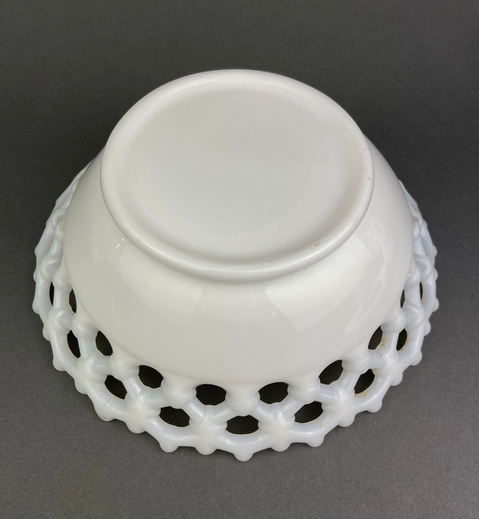Vintage Milk Glass Bowl. Serving Dish with Reticulated Rim. Open Lace White Table Centerpiece. Collectibles. Replacements. - I Bought a Yard Sale