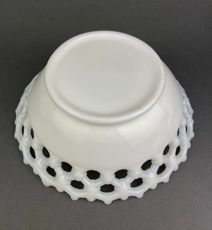 Vintage Milk Glass Bowl. Serving Dish with Reticulated Rim. Open Lace White Table Centerpiece. Collectibles. Replacements. - I Bought a Yard Sale