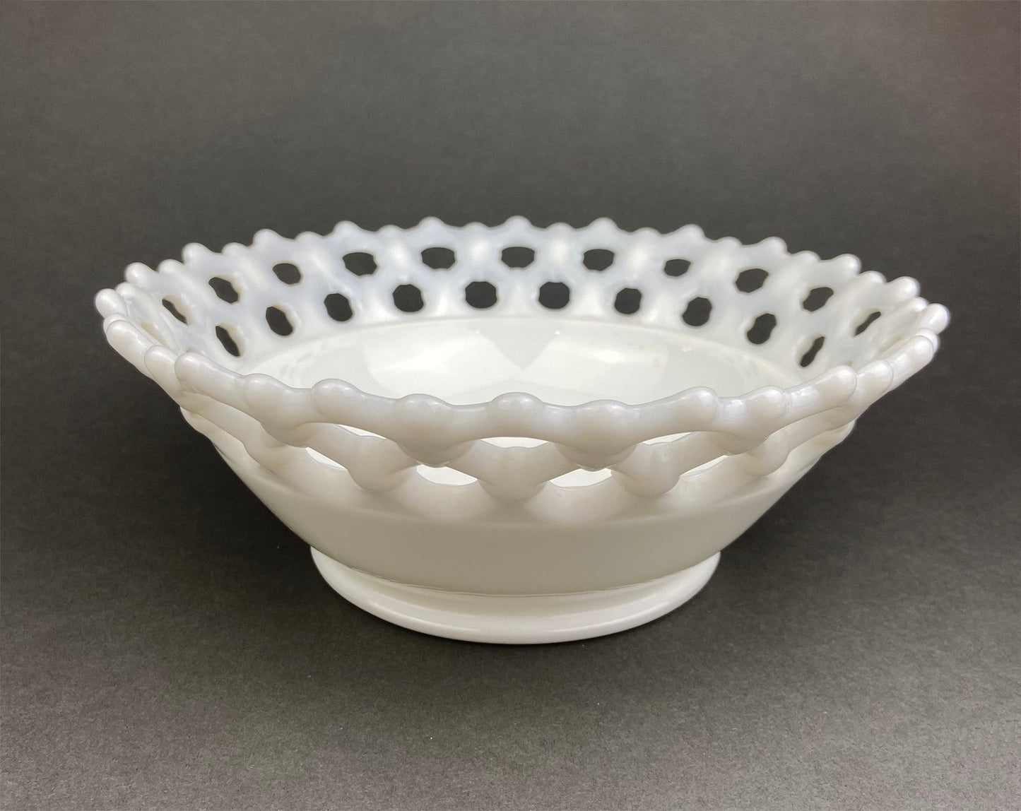 Vintage Milk Glass Bowl. Serving Dish with Reticulated Rim. Open Lace White Table Centerpiece. Collectibles. Replacements. - I Bought a Yard Sale