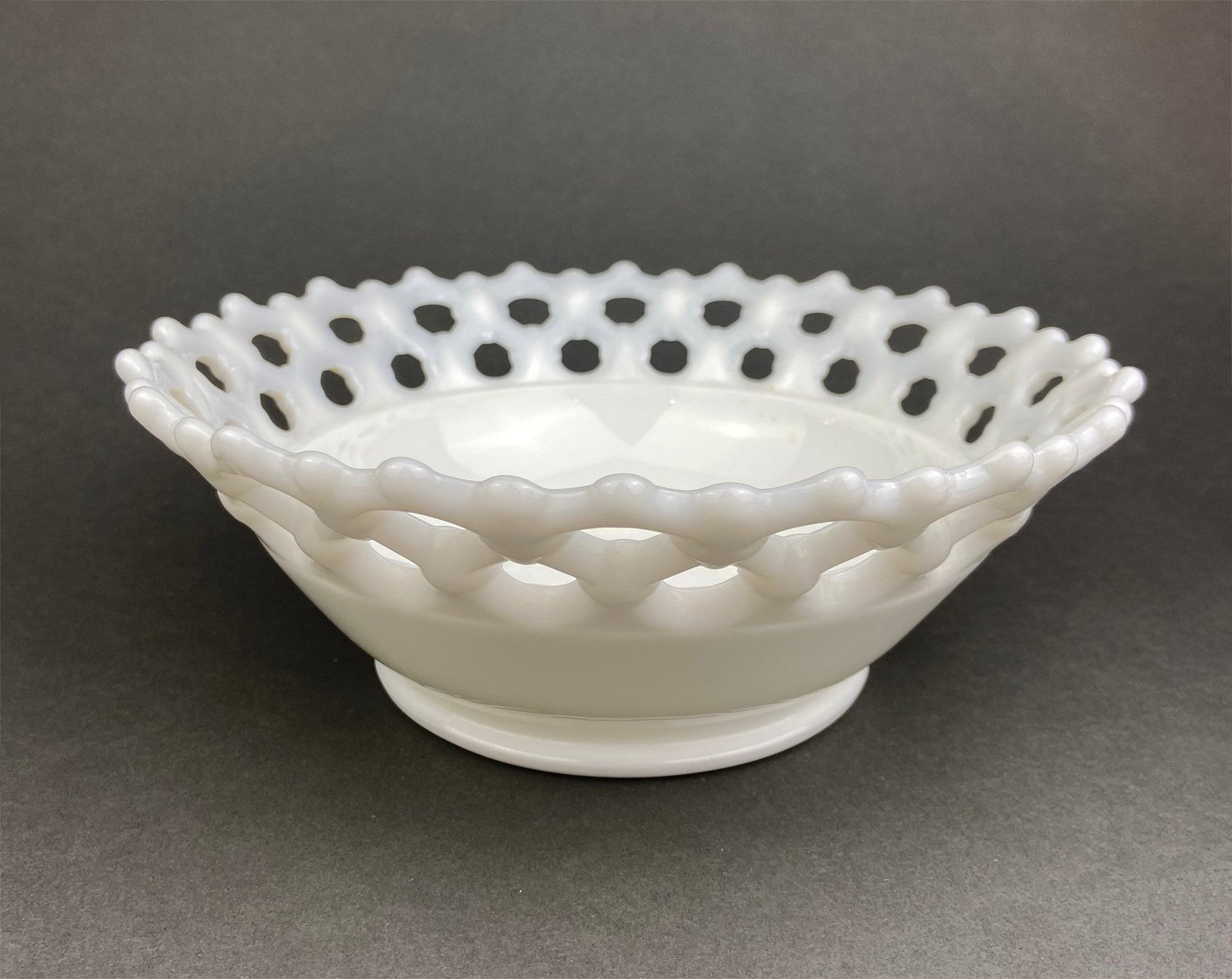 Vintage Milk Glass Bowl. Serving Dish with Reticulated Rim. Open Lace White Table Centerpiece. Collectibles. Replacements. - I Bought a Yard Sale