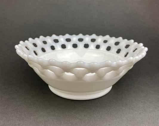 Vintage Milk Glass Bowl. Serving Dish with Reticulated Rim. Open Lace White Table Centerpiece. Collectibles. Replacements. - I Bought a Yard Sale