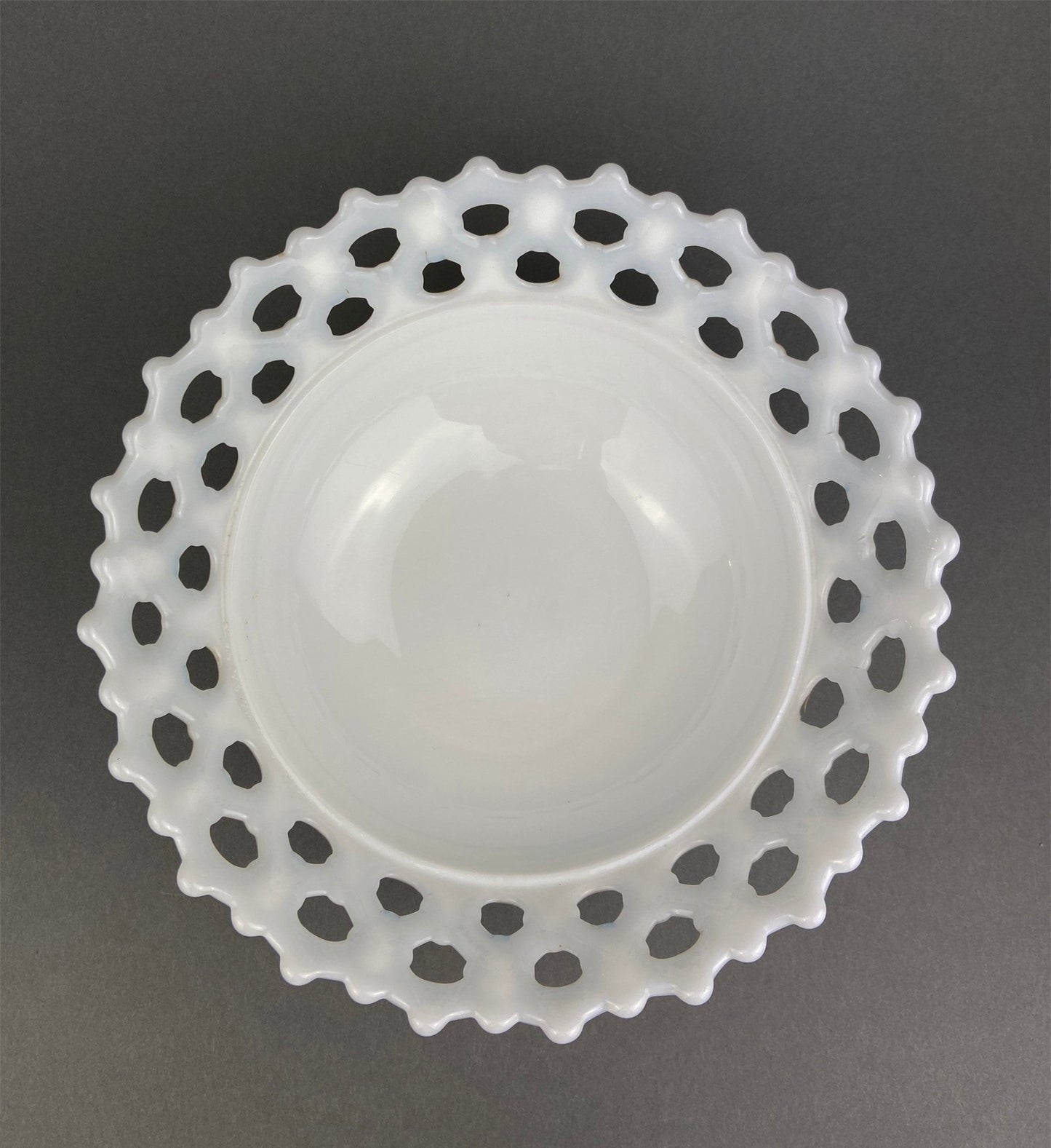 Vintage Milk Glass Bowl. Serving Dish with Reticulated Rim. Open Lace White Table Centerpiece. Collectibles. Replacements. - I Bought a Yard Sale