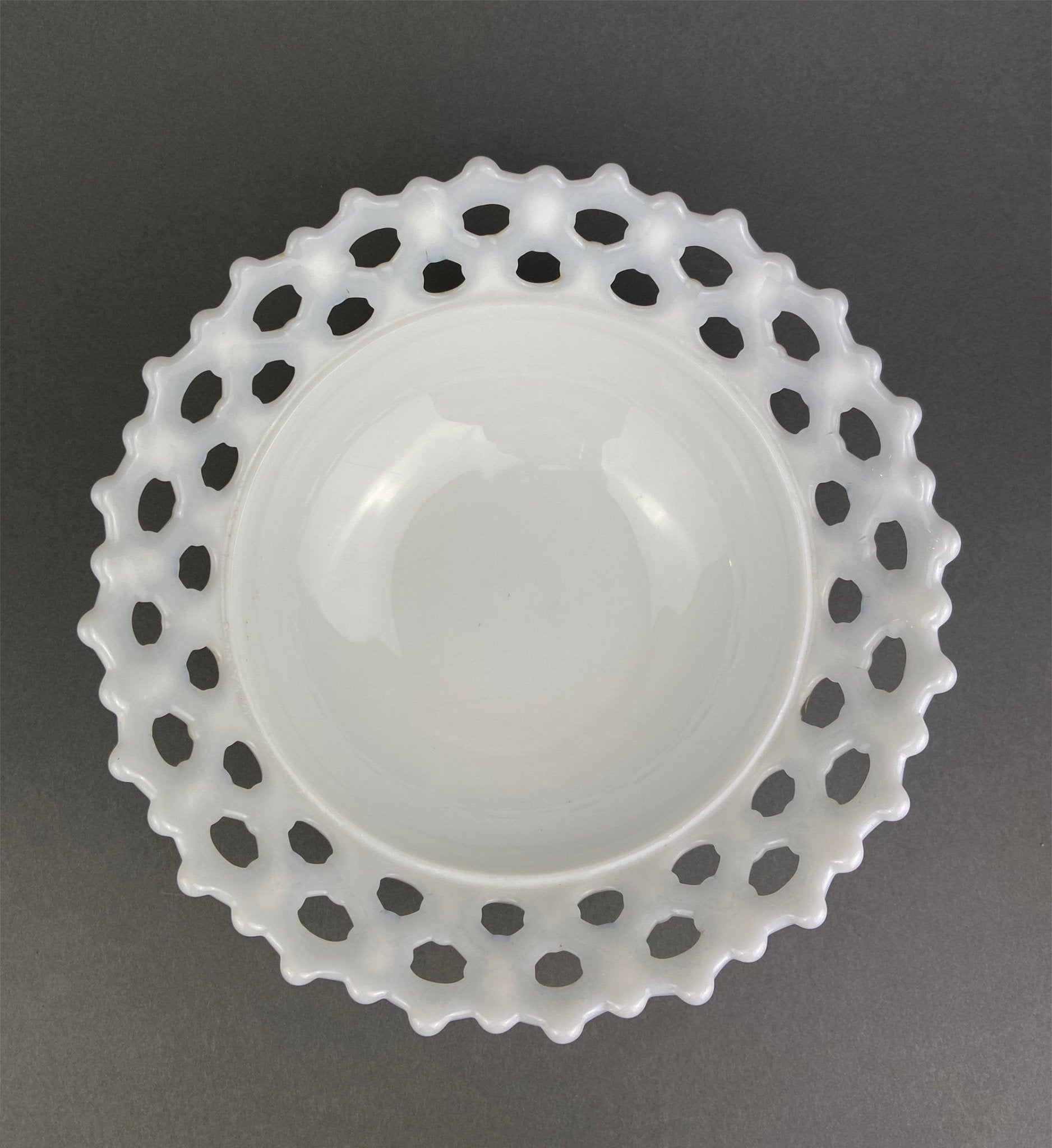 Vintage Milk Glass Bowl. Serving Dish with Reticulated Rim. Open Lace White Table Centerpiece. Collectibles. Replacements. - I Bought a Yard Sale