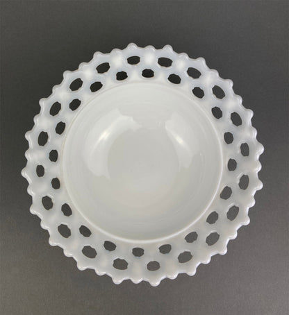 Vintage Milk Glass Bowl. Serving Dish with Reticulated Rim. Open Lace White Table Centerpiece. Collectibles. Replacements. - I Bought a Yard Sale