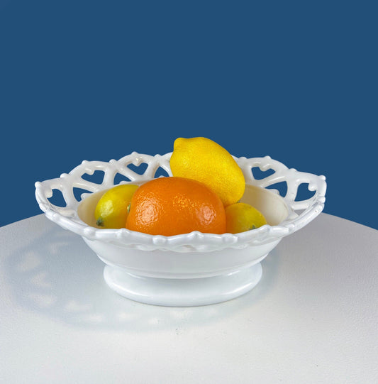 Vintage Milk Glass Oval Bowl with Reticulated Edge. White Serving Dish with Lacey Edge. Table Centerpiece. Dining Rm Decor. White Home Decor - I Bought a Yard Sale