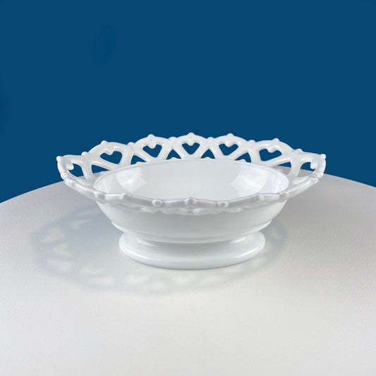 Vintage Milk Glass Oval Bowl with Reticulated Edge. White Serving Dish with Lacey Edge. Table Centerpiece. Dining Rm Decor. White Home Decor - I Bought a Yard Sale