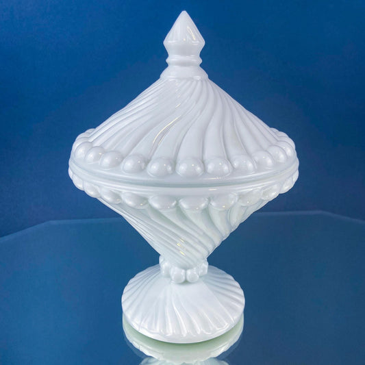 Vintage Milk Glass Set of Bowls with Lid. Swirl Motif. White Dishes for Bath Accessories, Bedroom Jewelry Storage, Candy. Gift for Him Her. - I Bought a Yard Sale