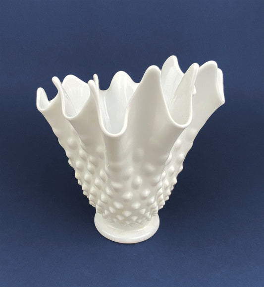 Vintage Milk Glass Splash Vase. Hobnail Vase with Pinched Edge for Growing Ivy. Wedding or Home Decor. - I Bought a Yard Sale